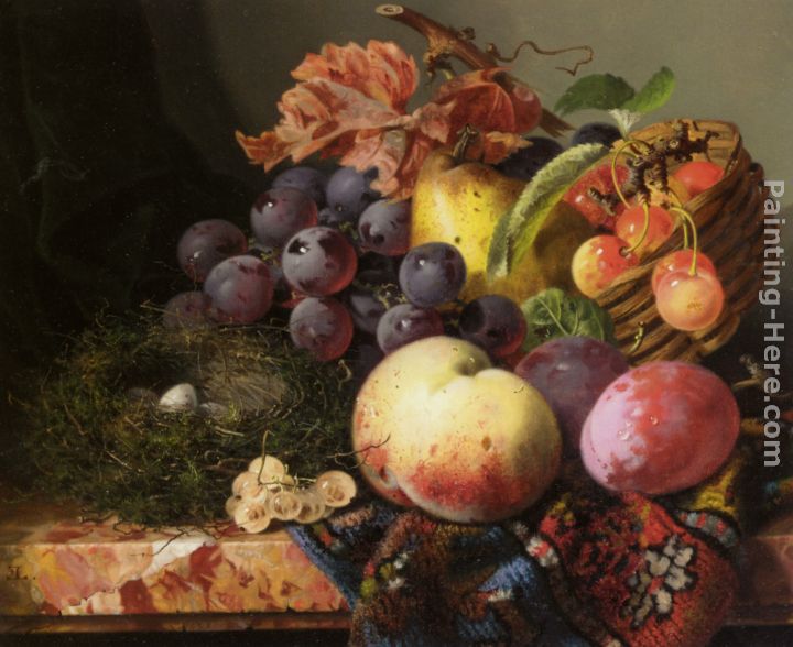 Still Life with Birds Nest and Fruit painting - Edward Ladell Still Life with Birds Nest and Fruit art painting